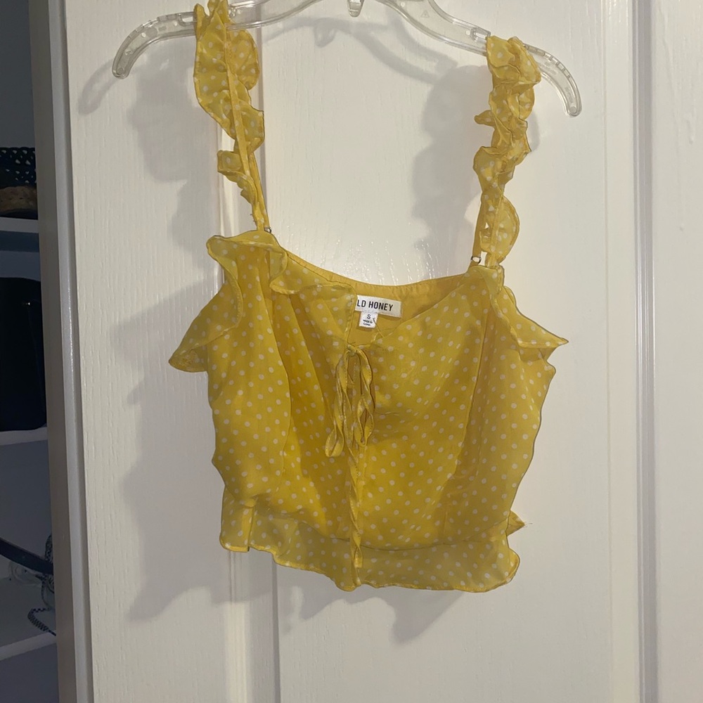 Frilly Yellow and White Polka Dot Crop Top